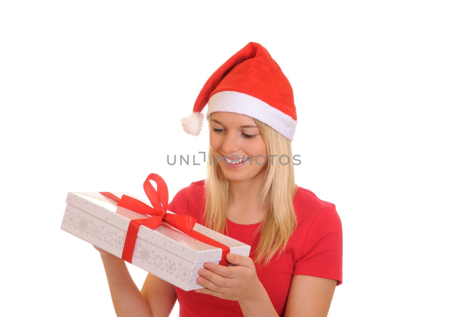 Laughing Santa Claus with gift