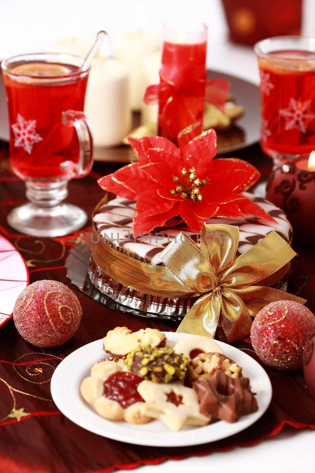 Christmas cookies with marchpane cake and  wine punch