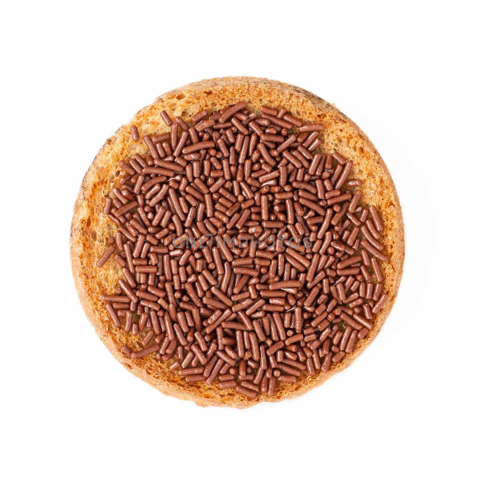 Isolated chocolate sprinkles on toast.