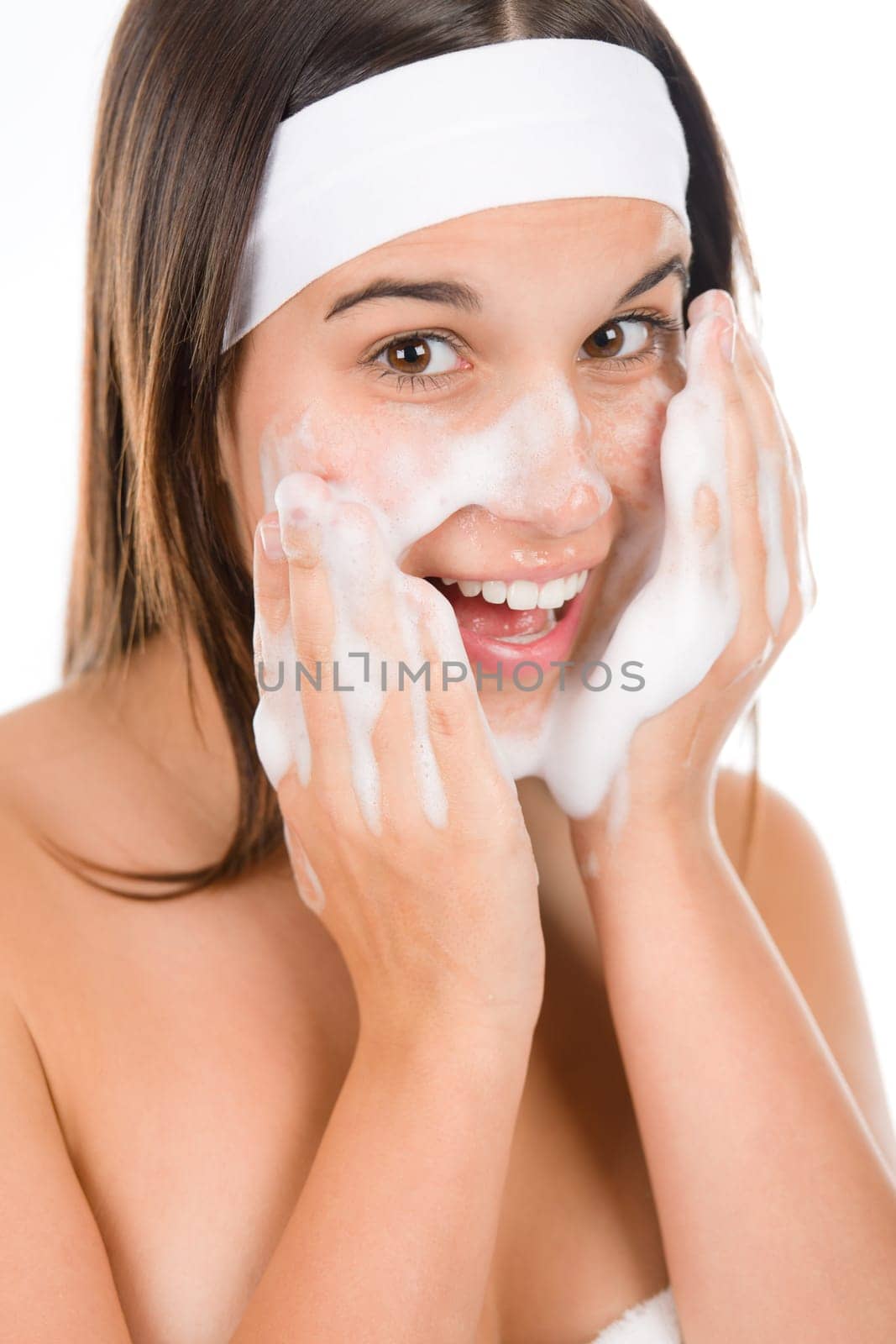 Teenager problem skin care - woman wash face