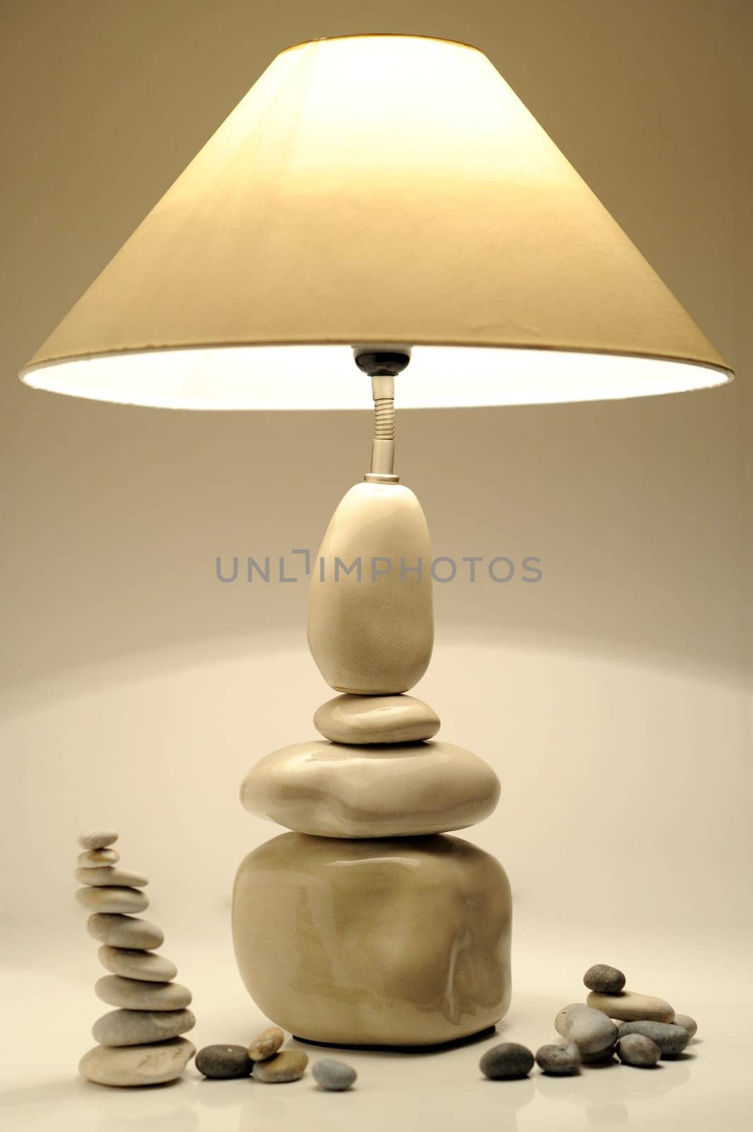Pebbles and lamp