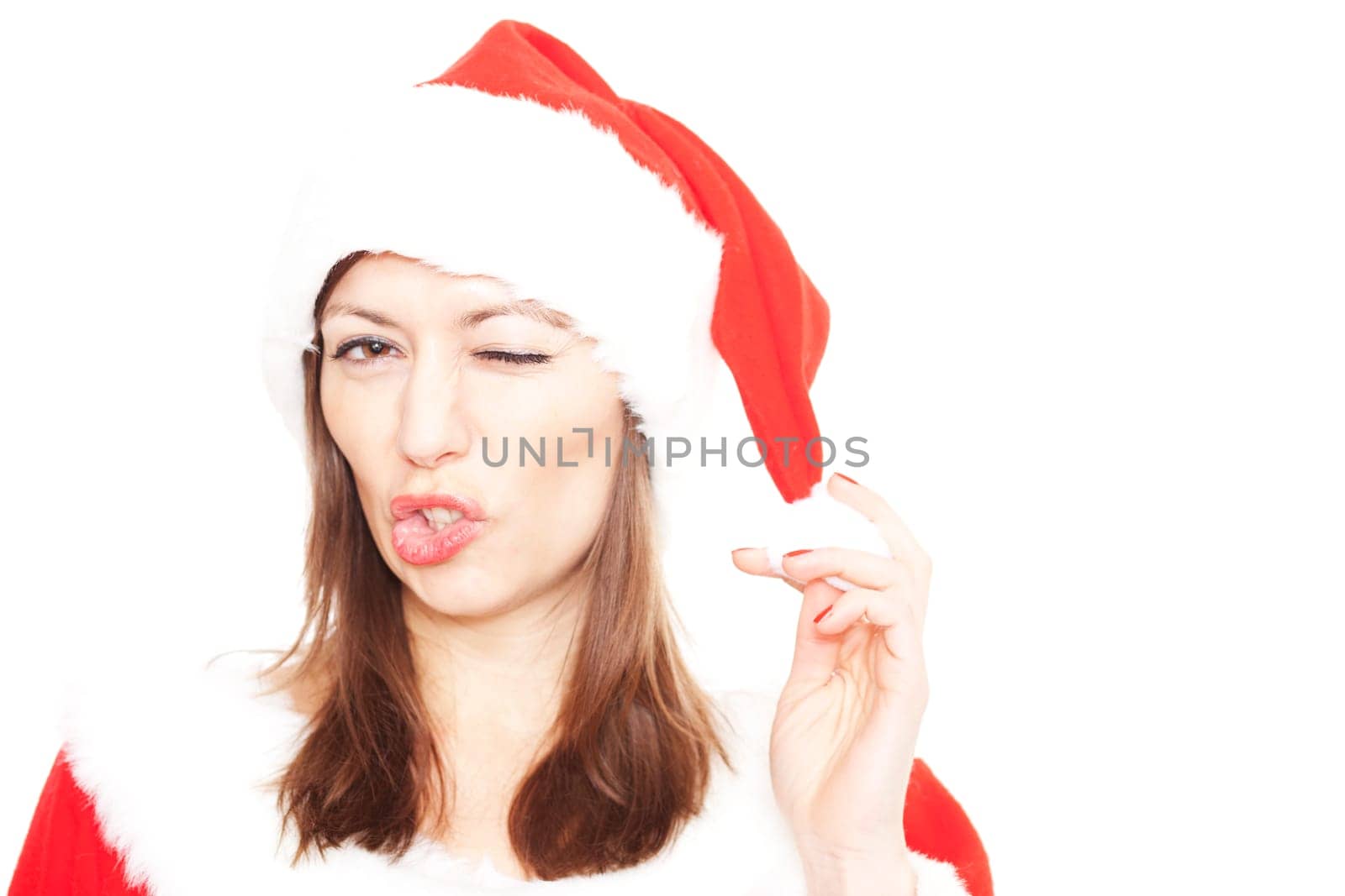 Woman winking at Christmas