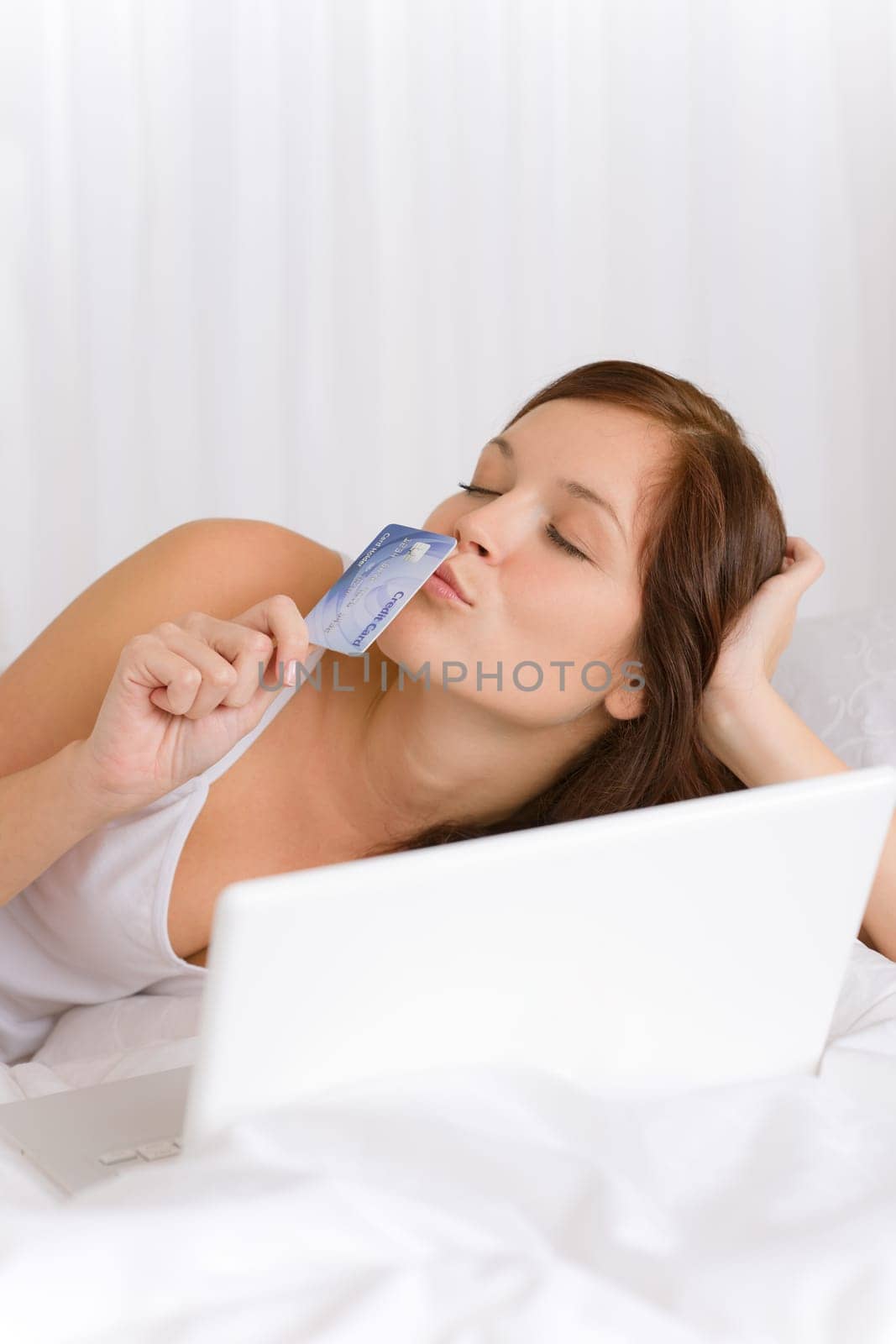 Home online shopping - woman with credit card