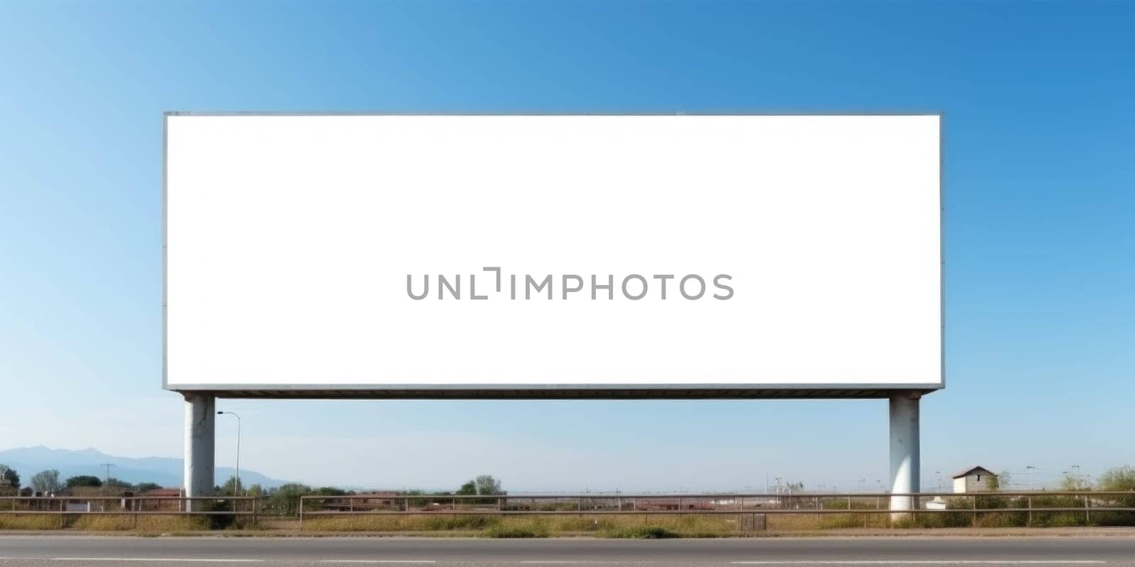 Empty white billboard signage advertising signs on the side of highway. Mockup advertisement concept. Generative ai by nateemee