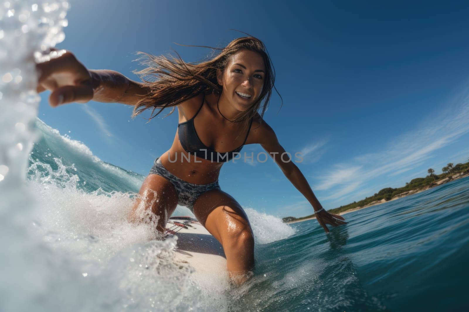 Surf woman on wave generate with Ai by prathanchorruangsak