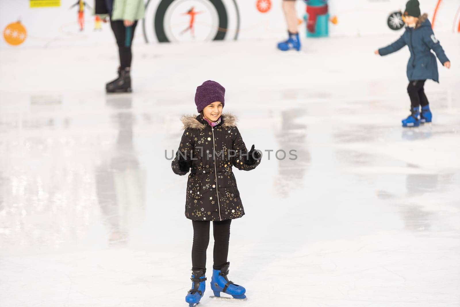 teenage girl skating outdoor, ice rink by Andelov13