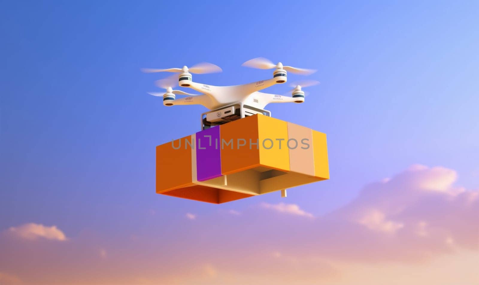 drone aircraft fast delivery air cargo blue technology fly helicopter. Generative AI. by Vichizh