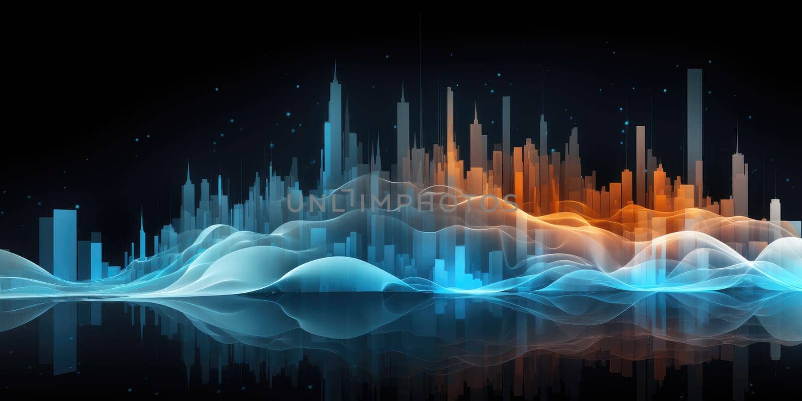 Abstract night cityscape background. Smart city, ai and digital transformation concept. Generative AI by itchaznong
