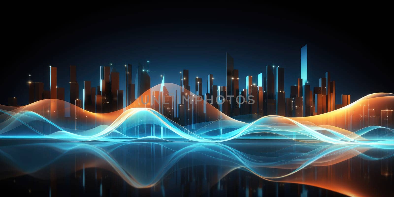 Abstract night cityscape background. Smart city, ai and digital transformation concept. Generative AI by itchaznong