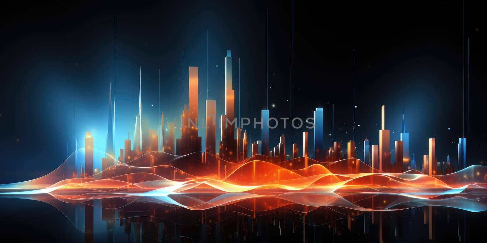 Abstract night cityscape background. Smart city, ai and digital transformation concept. Generative AI by itchaznong