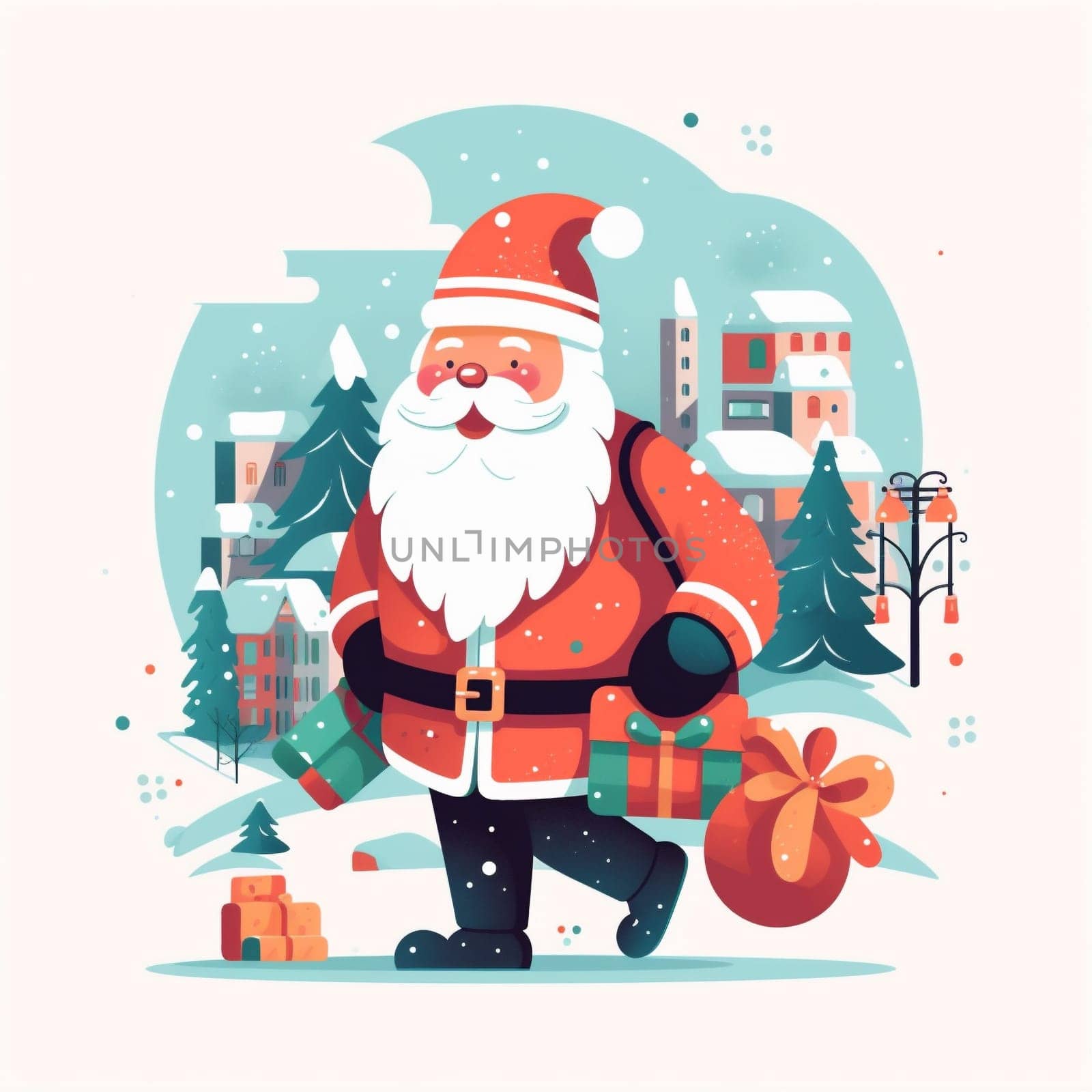 present gift santa holiday winter cartoon christmas illustration claus red. Generative AI. by Vichizh