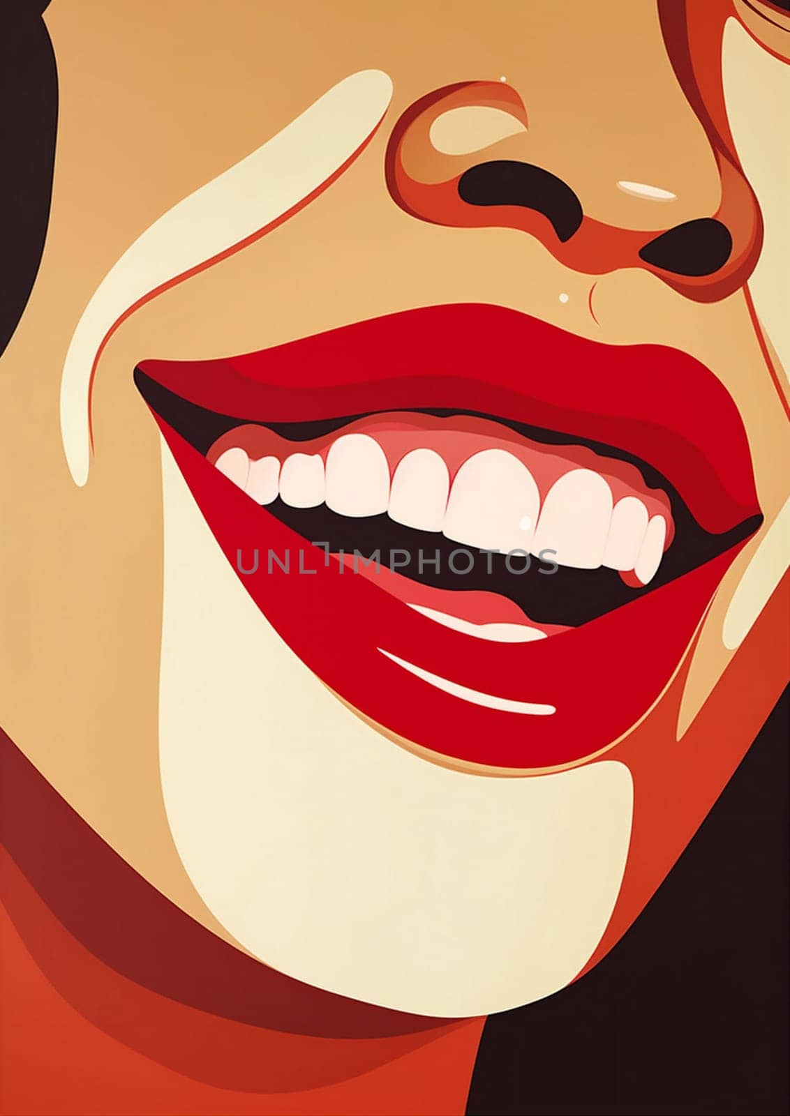 woman lip love teeth toothpaste red illustration fashion lipstick pop poster. Generative AI. by Vichizh