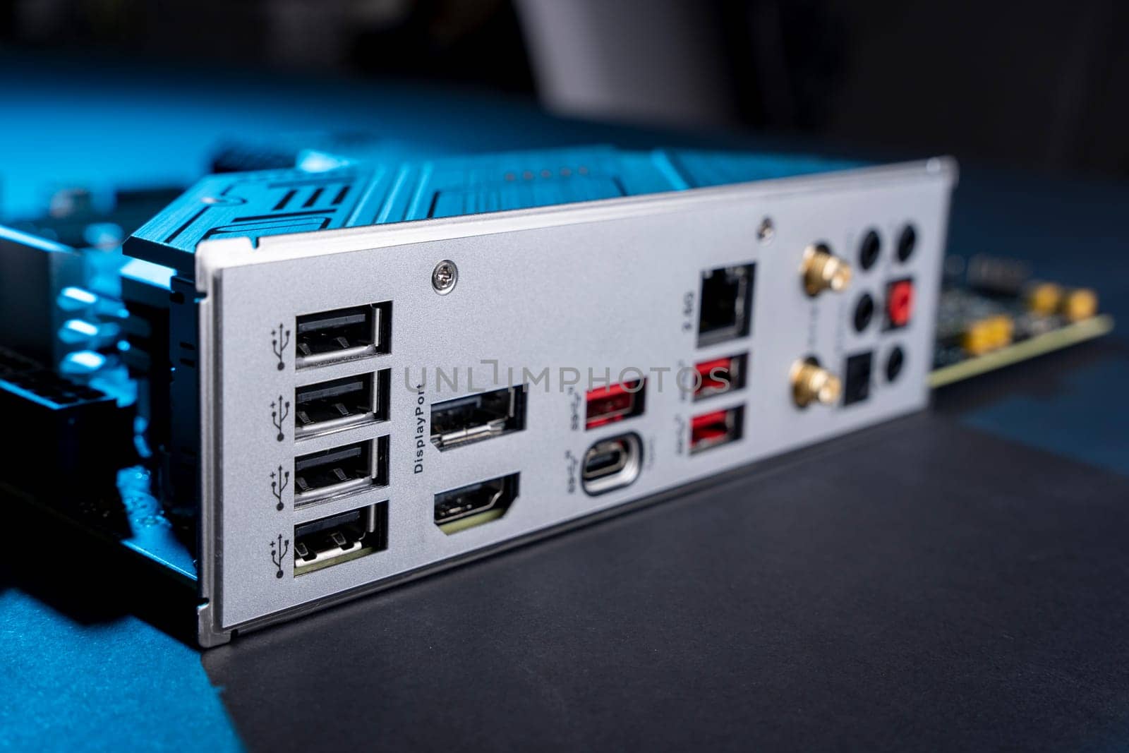 modern powerful and fast motherboard with connectors for HDMI and USB by audiznam2609