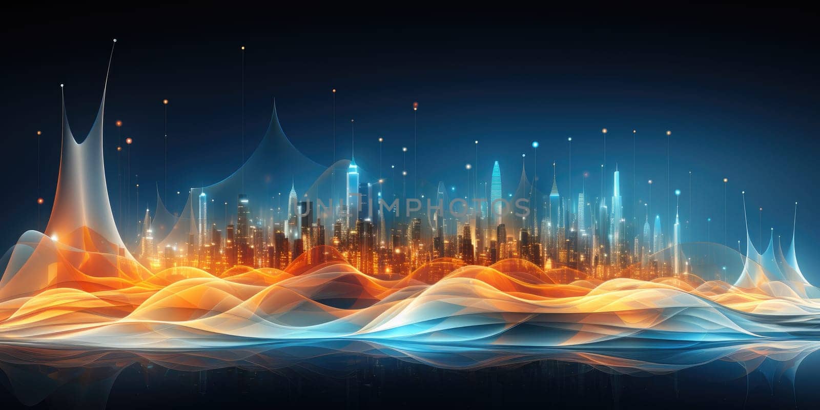 Abstract night cityscape background. Smart city, ai and digital transformation concept. Generative AI by itchaznong
