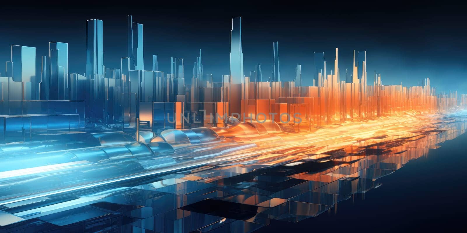 Abstract night cityscape background. Smart city, ai and digital transformation concept. Generative AI by itchaznong