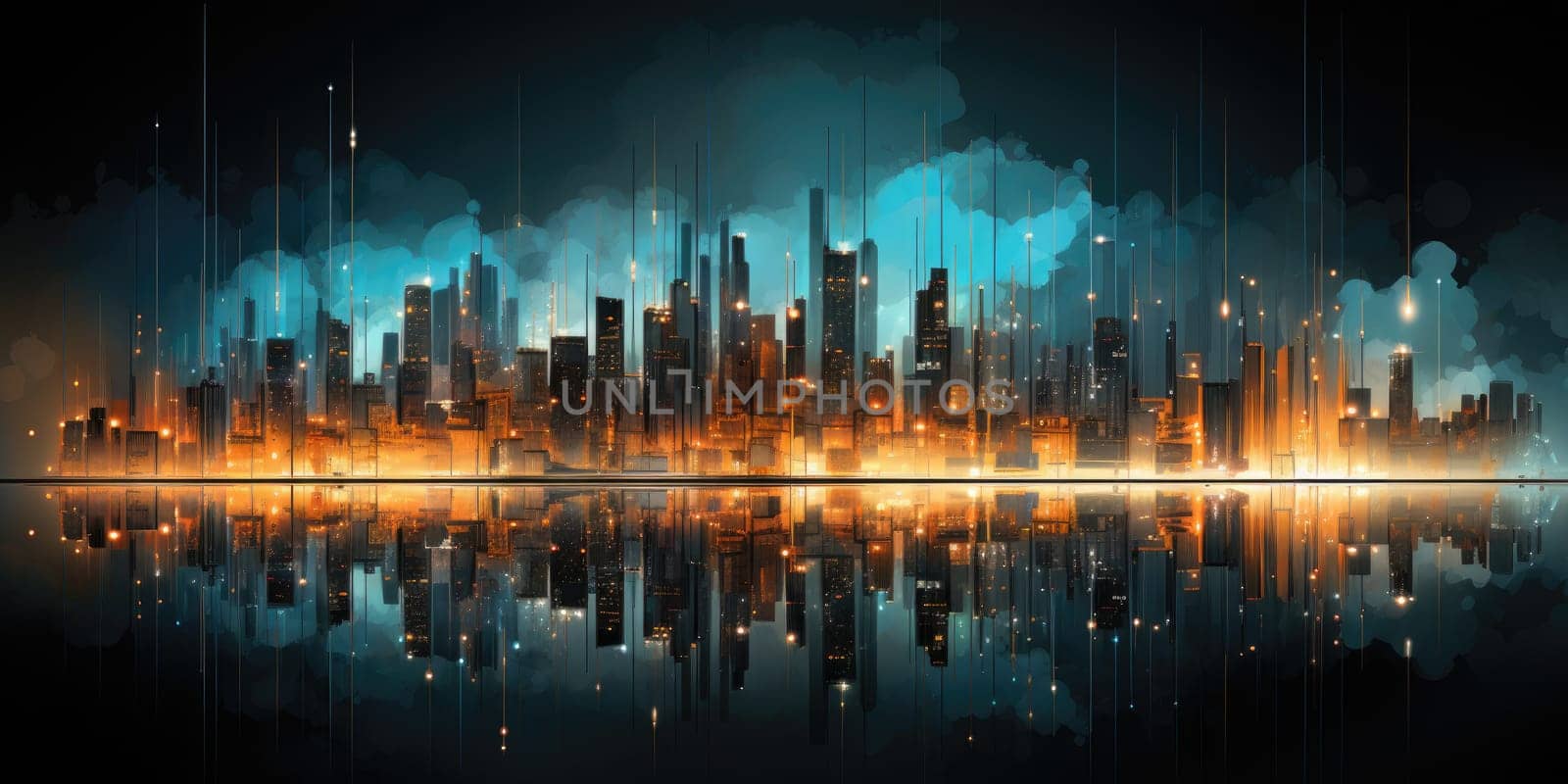 Abstract night cityscape background. Smart city, ai and digital transformation concept. Generative AI.