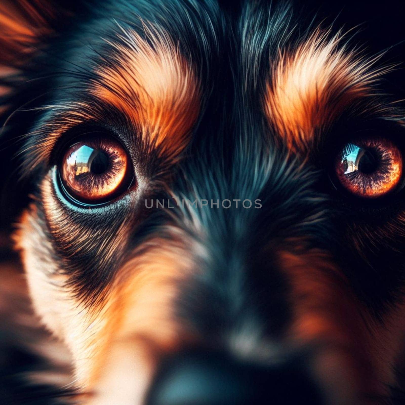 macro close up shot of dog eyes joyfull expression generative ai art