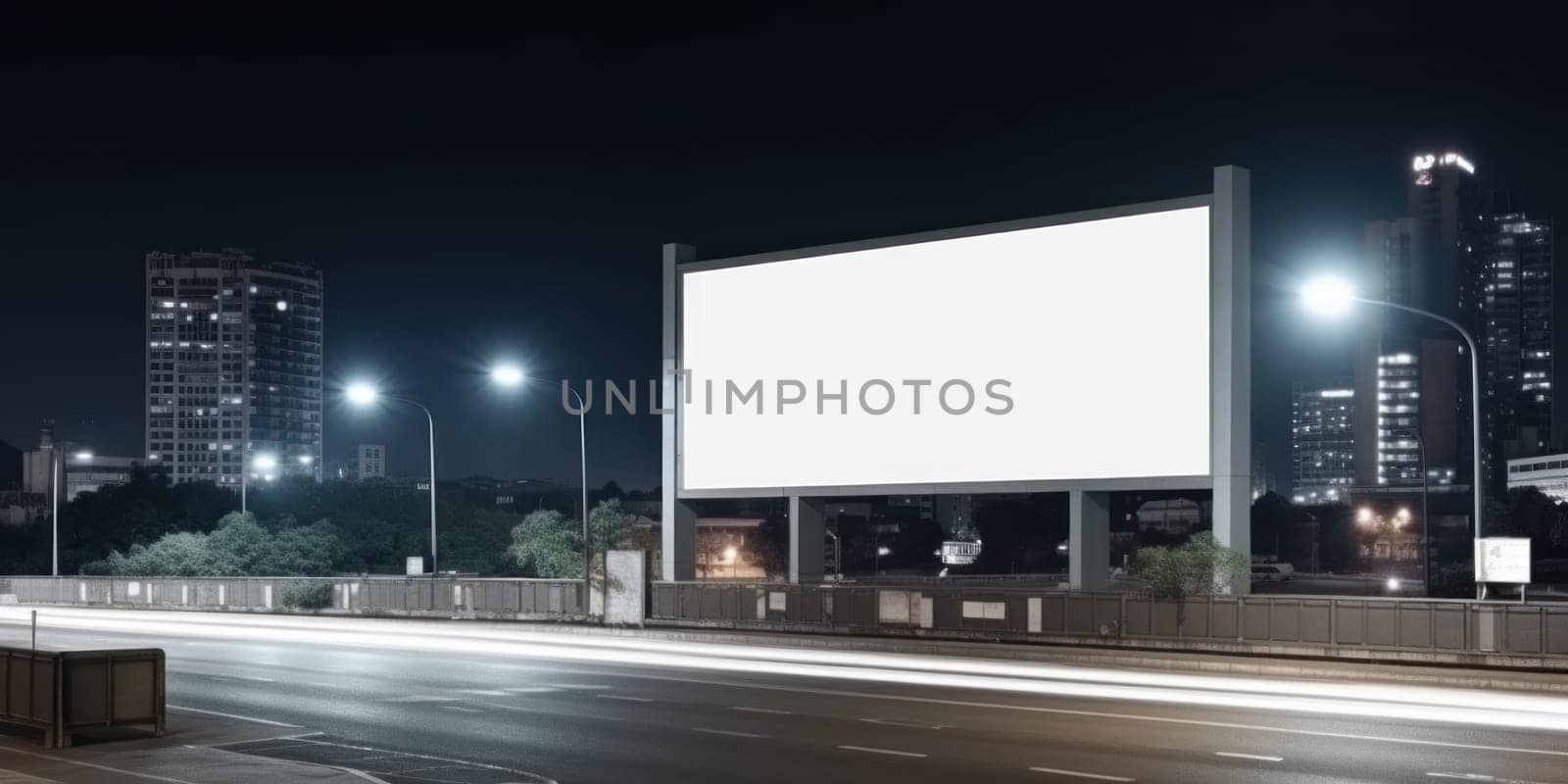 Empty white billboard signage advertising signs on the side of highway. Mockup advertisement concept. Generative ai by nateemee