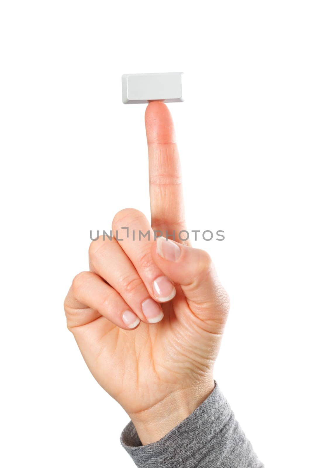 Blank rectangular button on hand