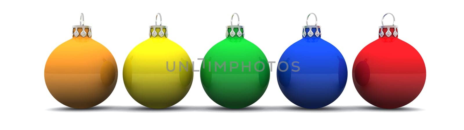 Colorful Christmas baubles in row 02
