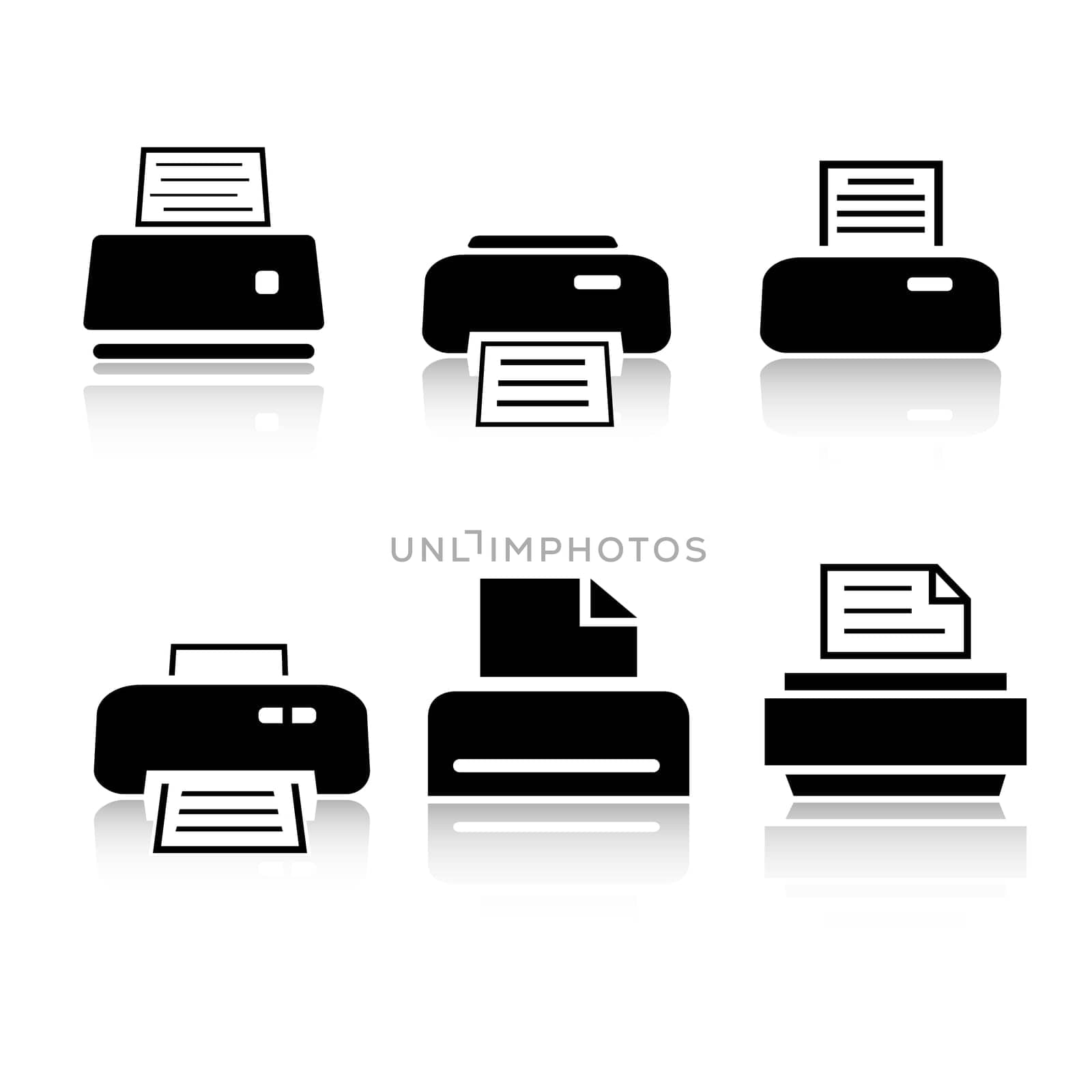 Set of 6 printer icons