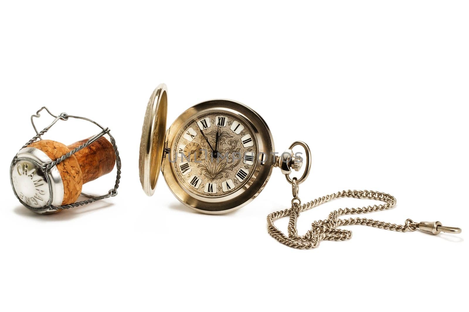 Champagne cork with pocket watch