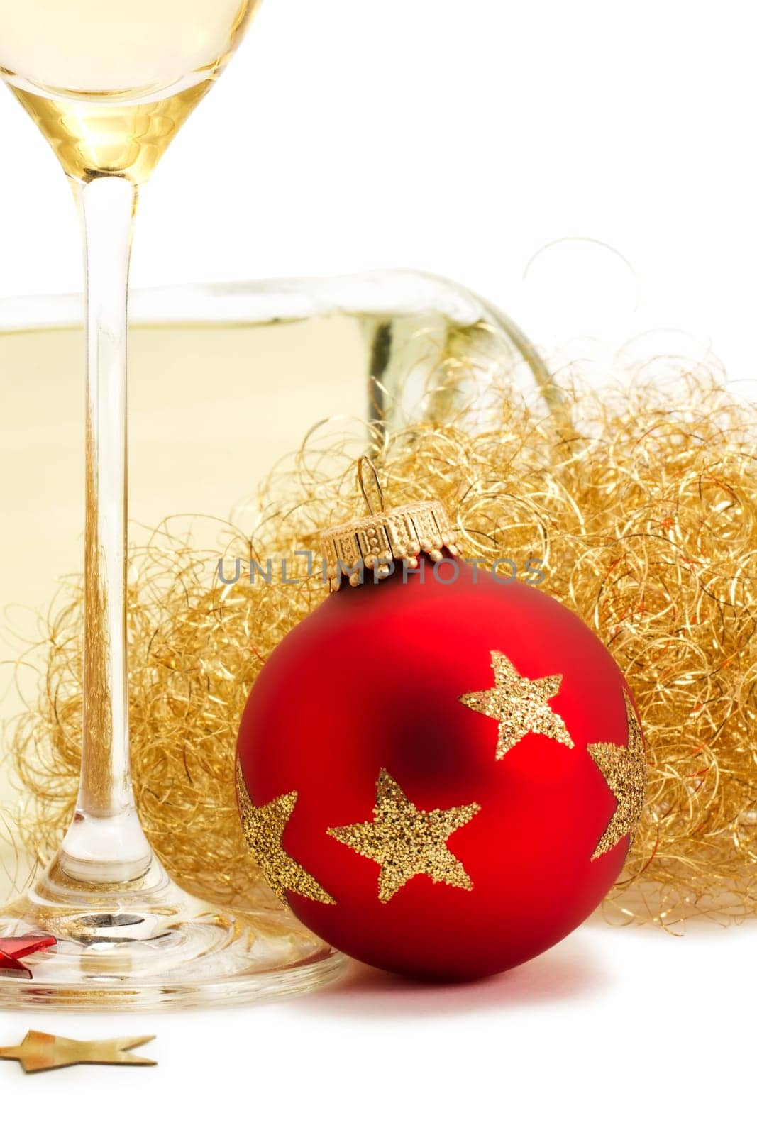 Champagne Bottle Christmas Tree Baubles Angel Hair