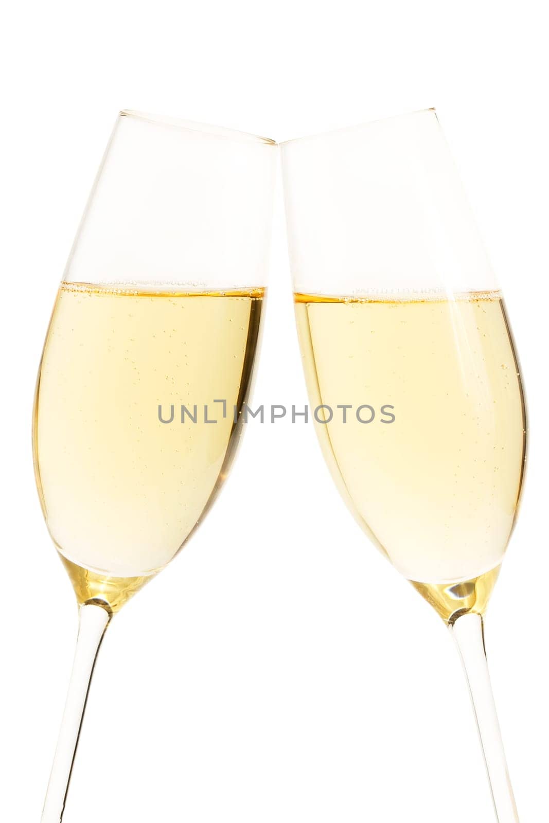 Two slanted champagne glasses