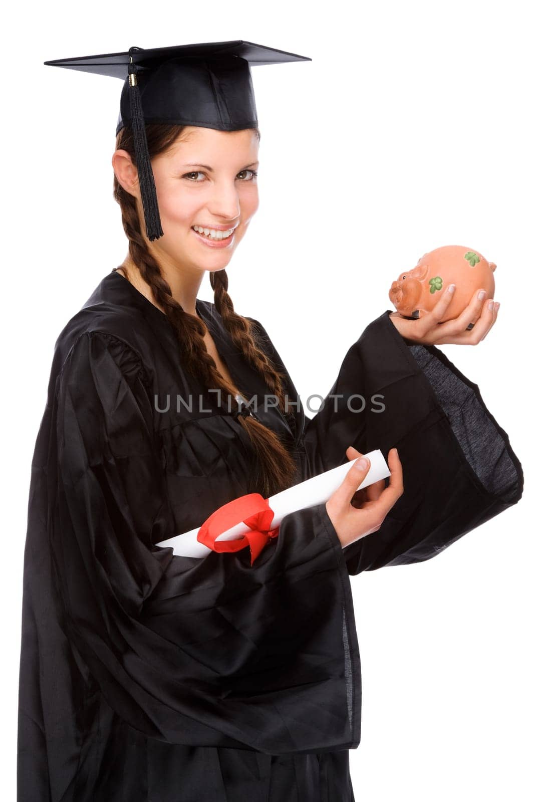 High school graduate with lucky pig