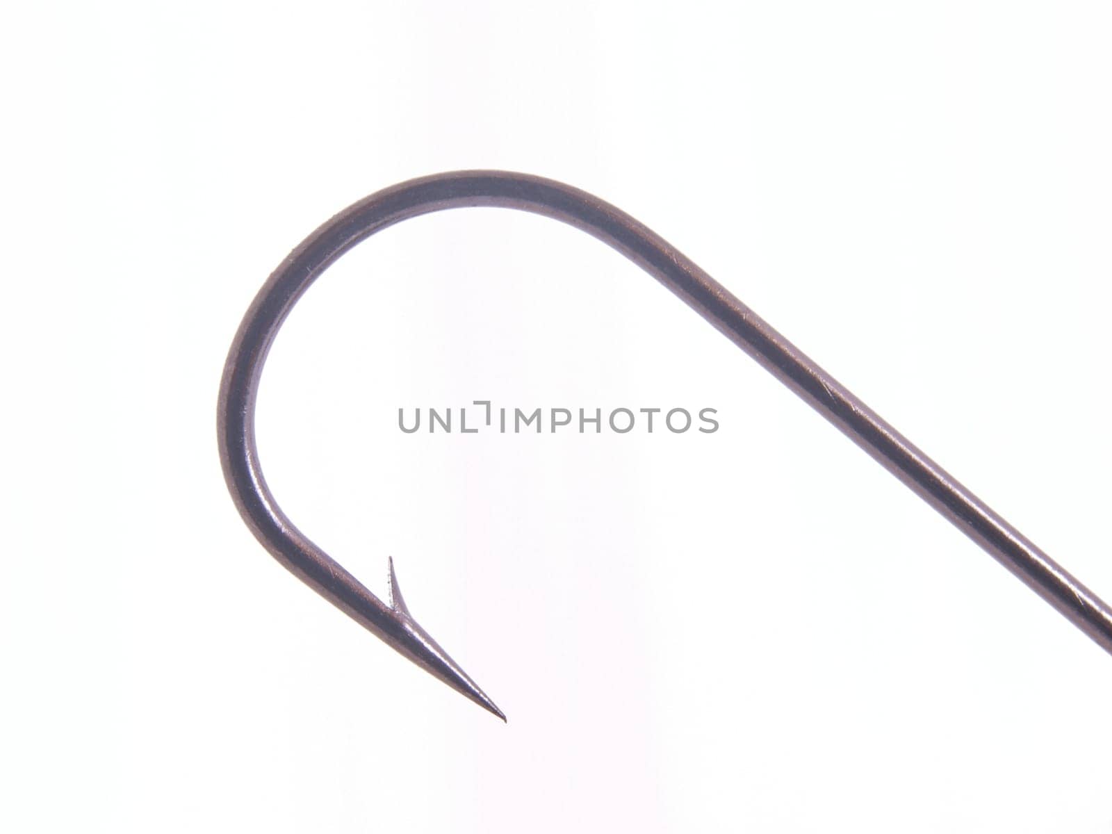 Fishing hook on a plain white background.