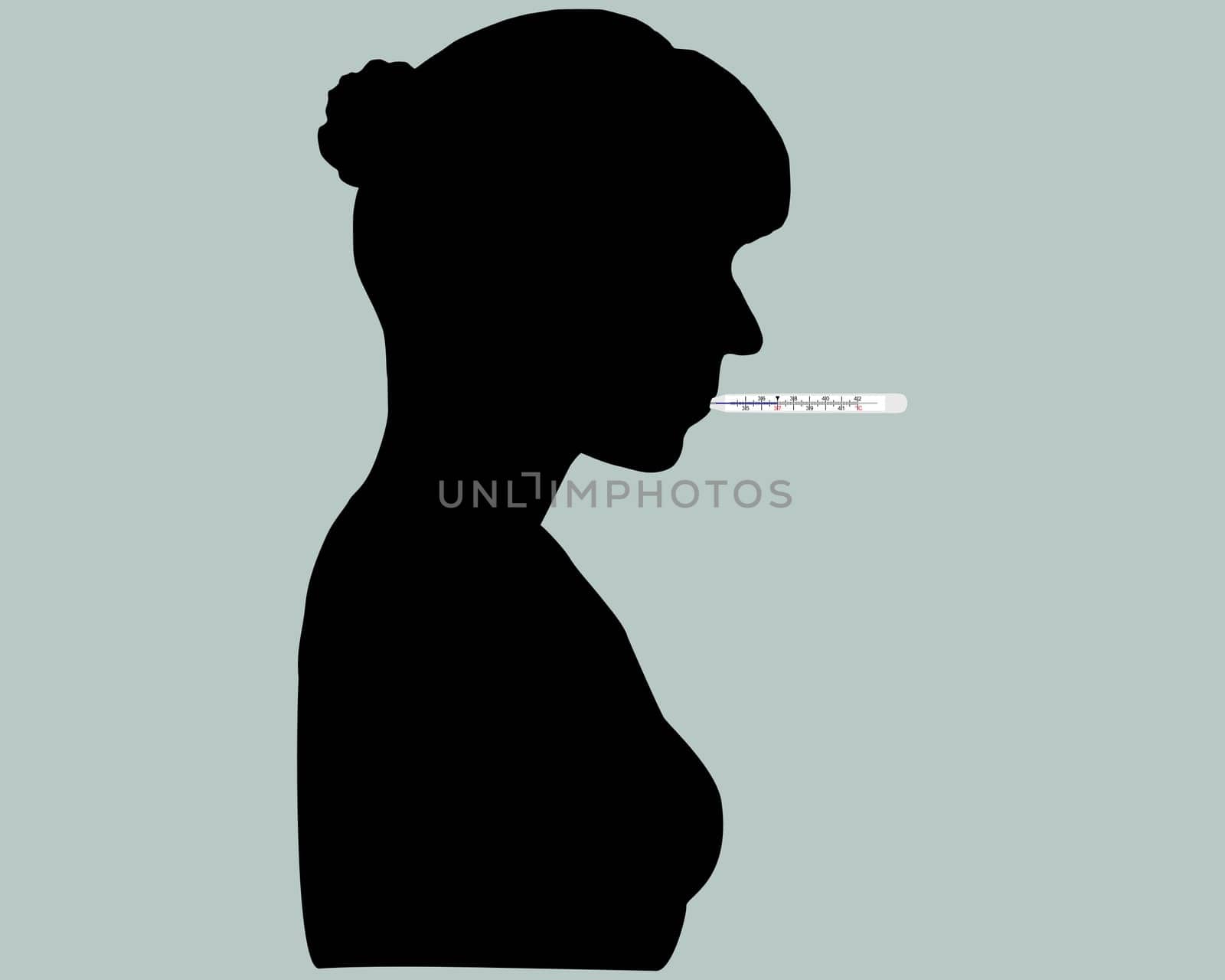 Woman with fever thermometer in her mouth