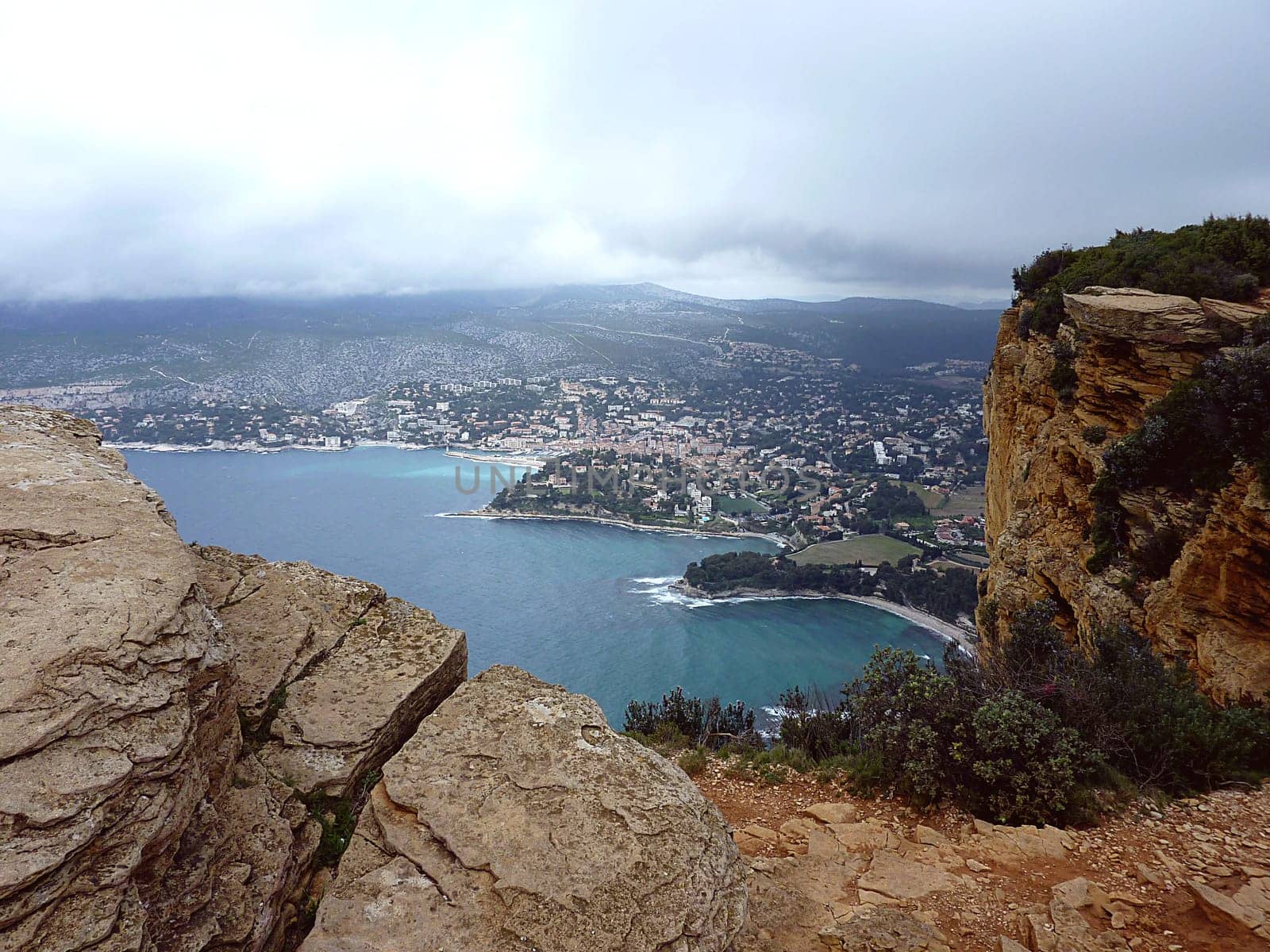 View of Cassis village from the mountain, France