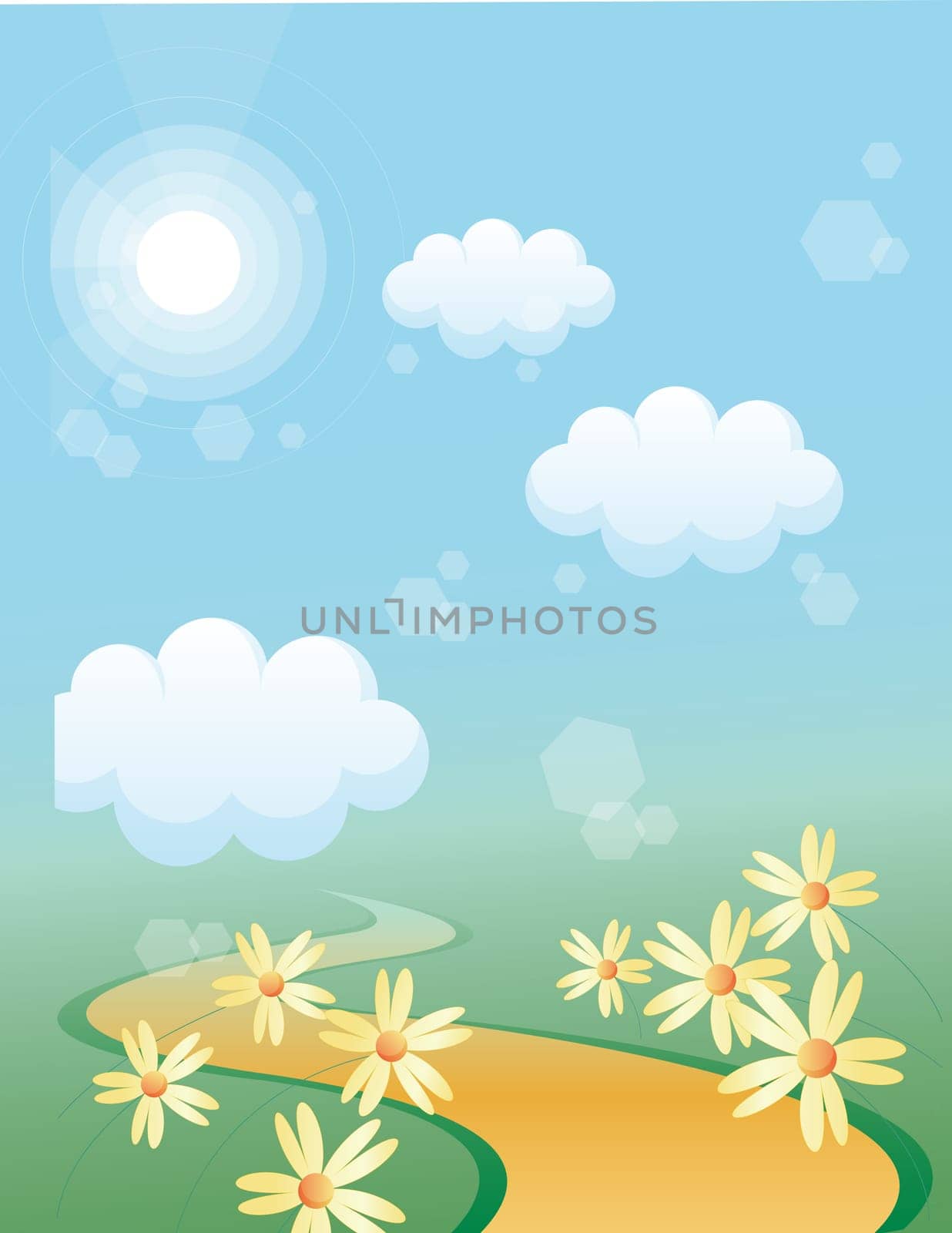 Country road,blue sky,flower