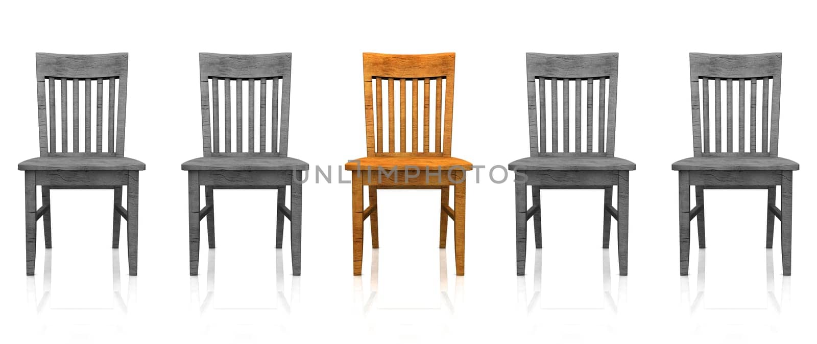 3D Chair Row - Orange Grey