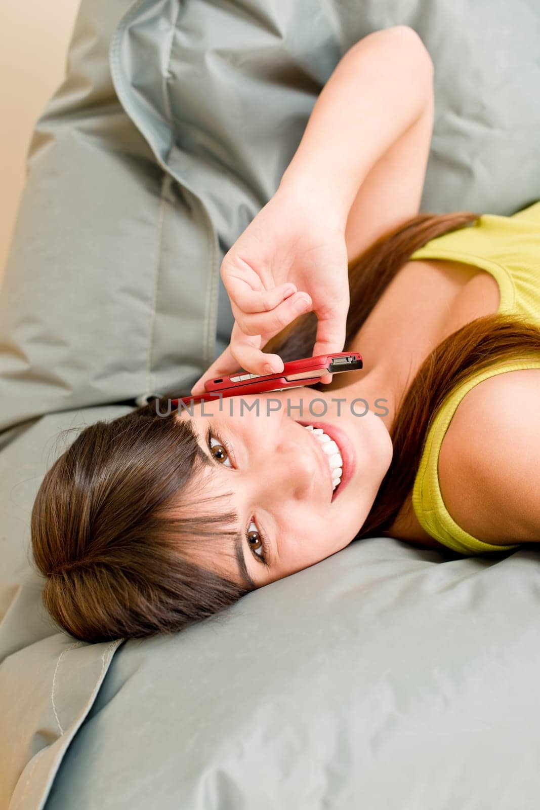 Teenager girl relax home - on phone