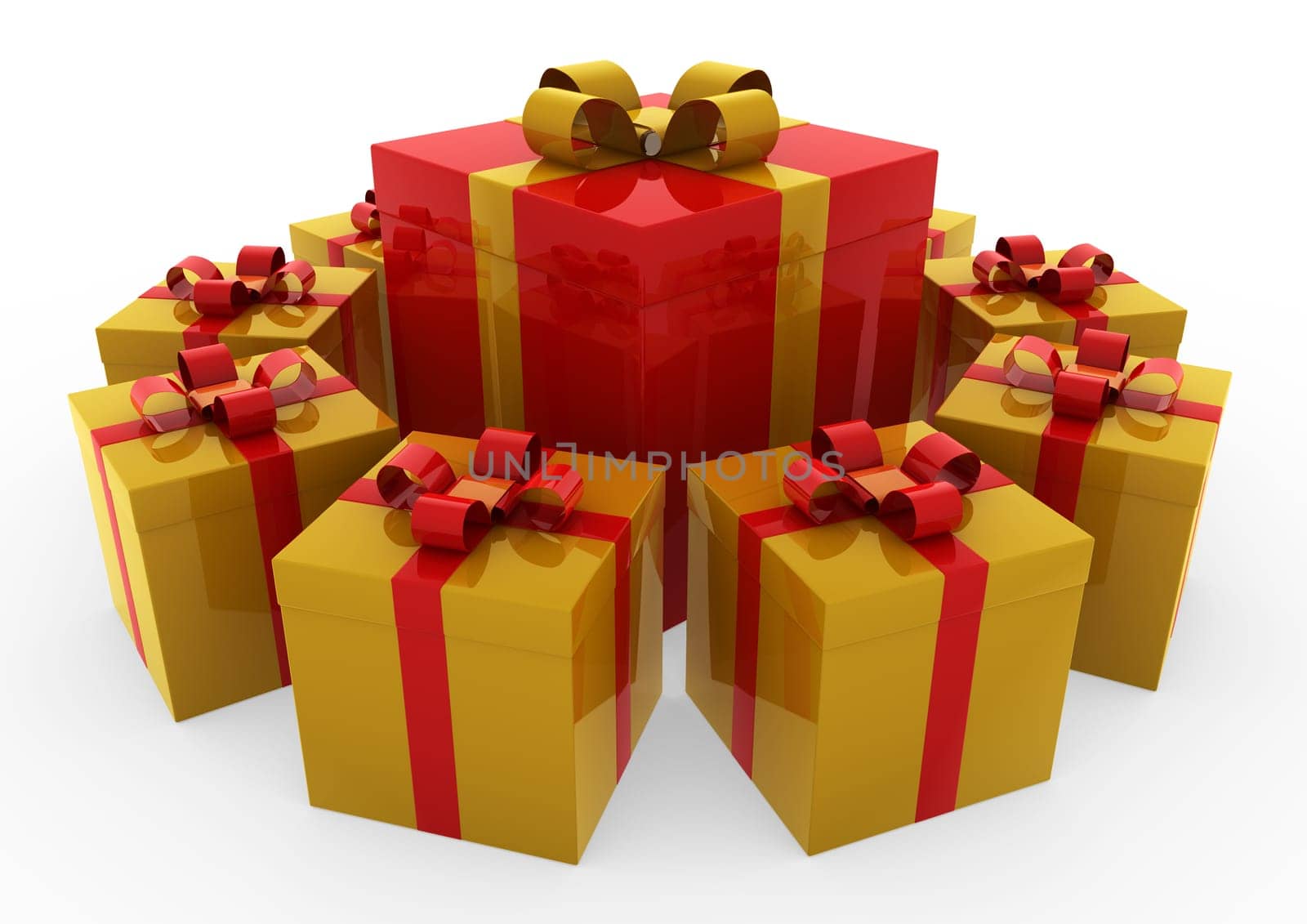 3d red gold white gift box circle