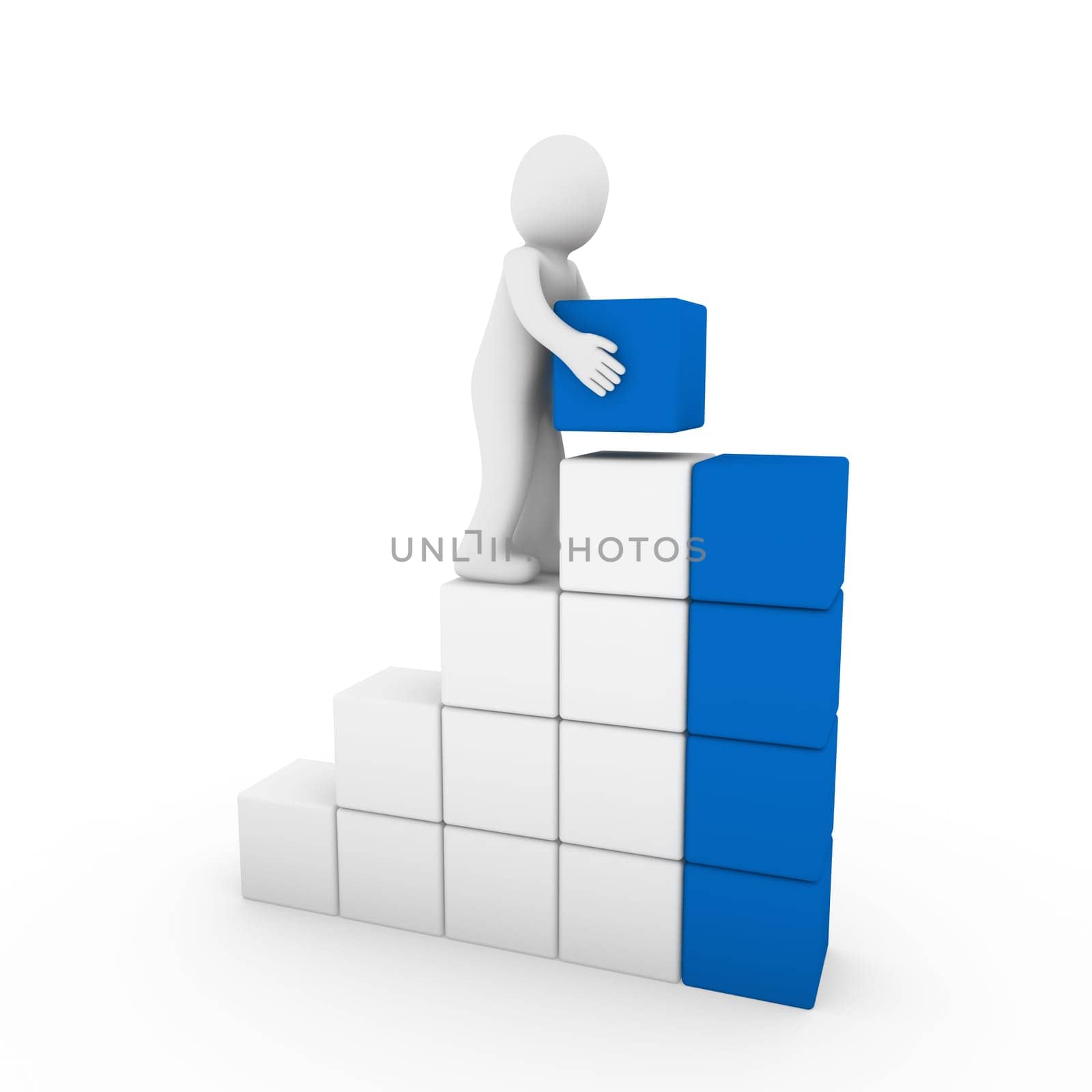 3D Human Cube Tower Blue White