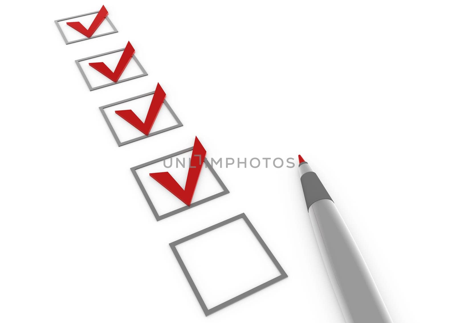 3d check box red pen white background