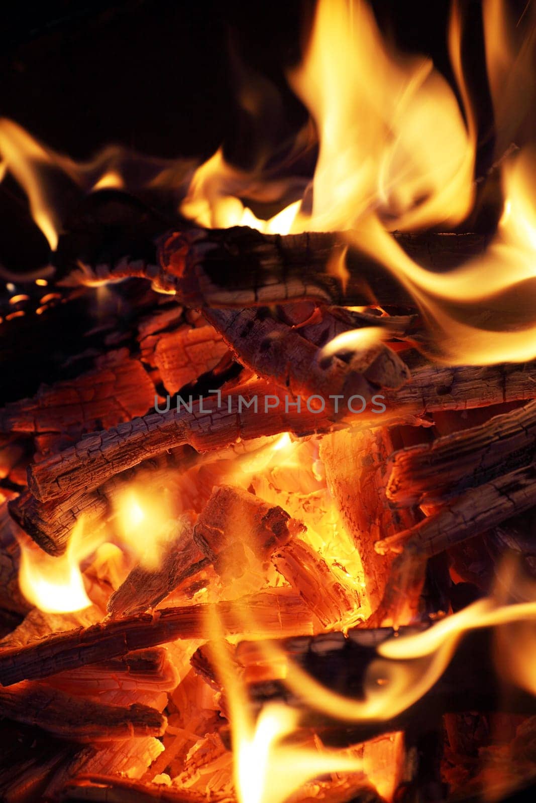 Close-up of fire and flames on a black background