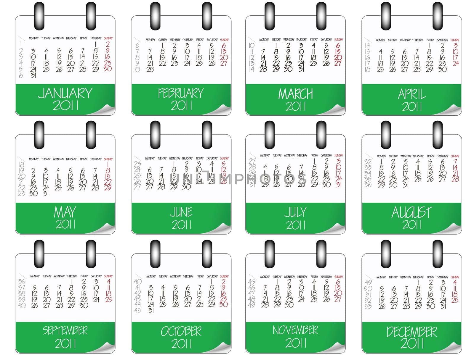 green and white paper calendar 2011