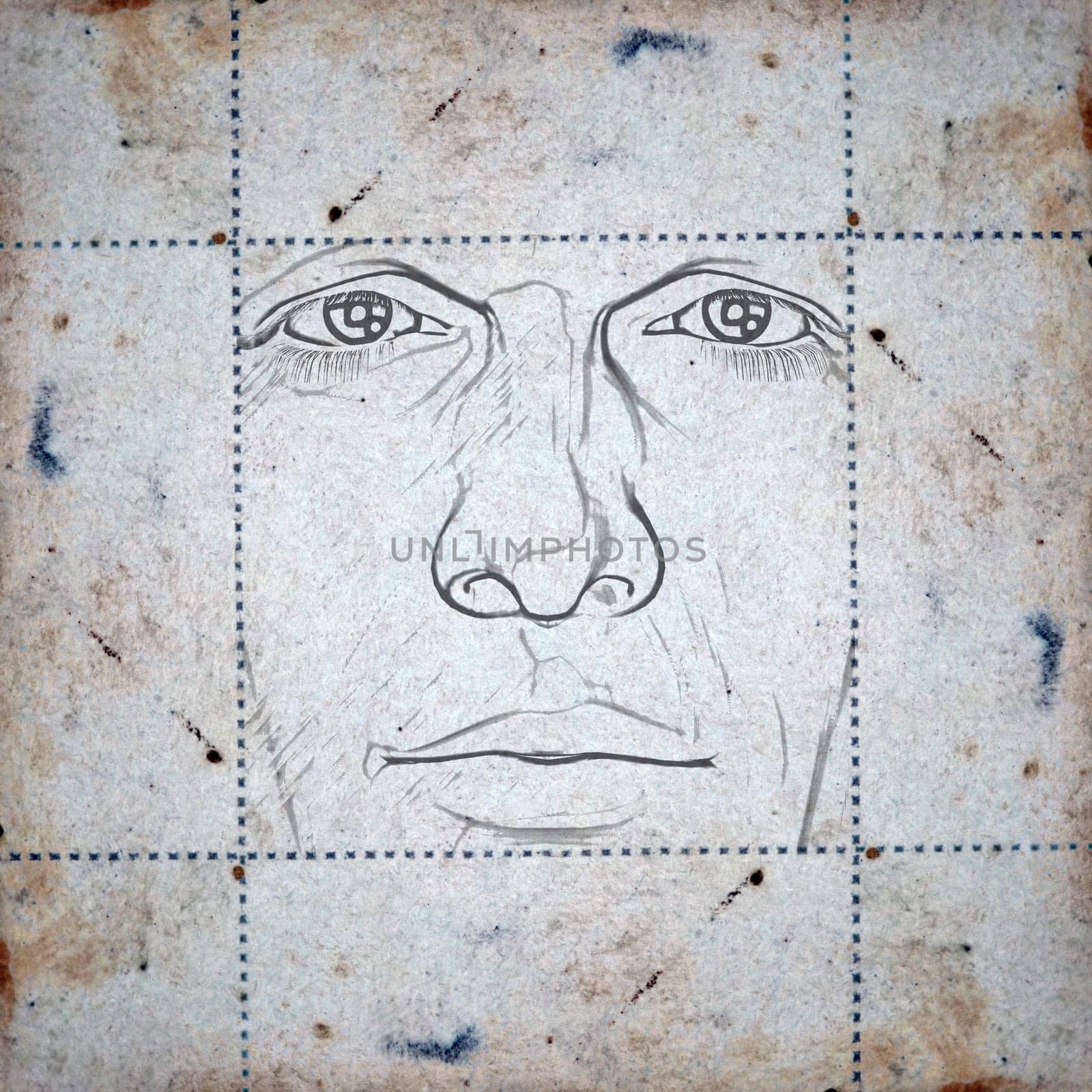 face on stained paper