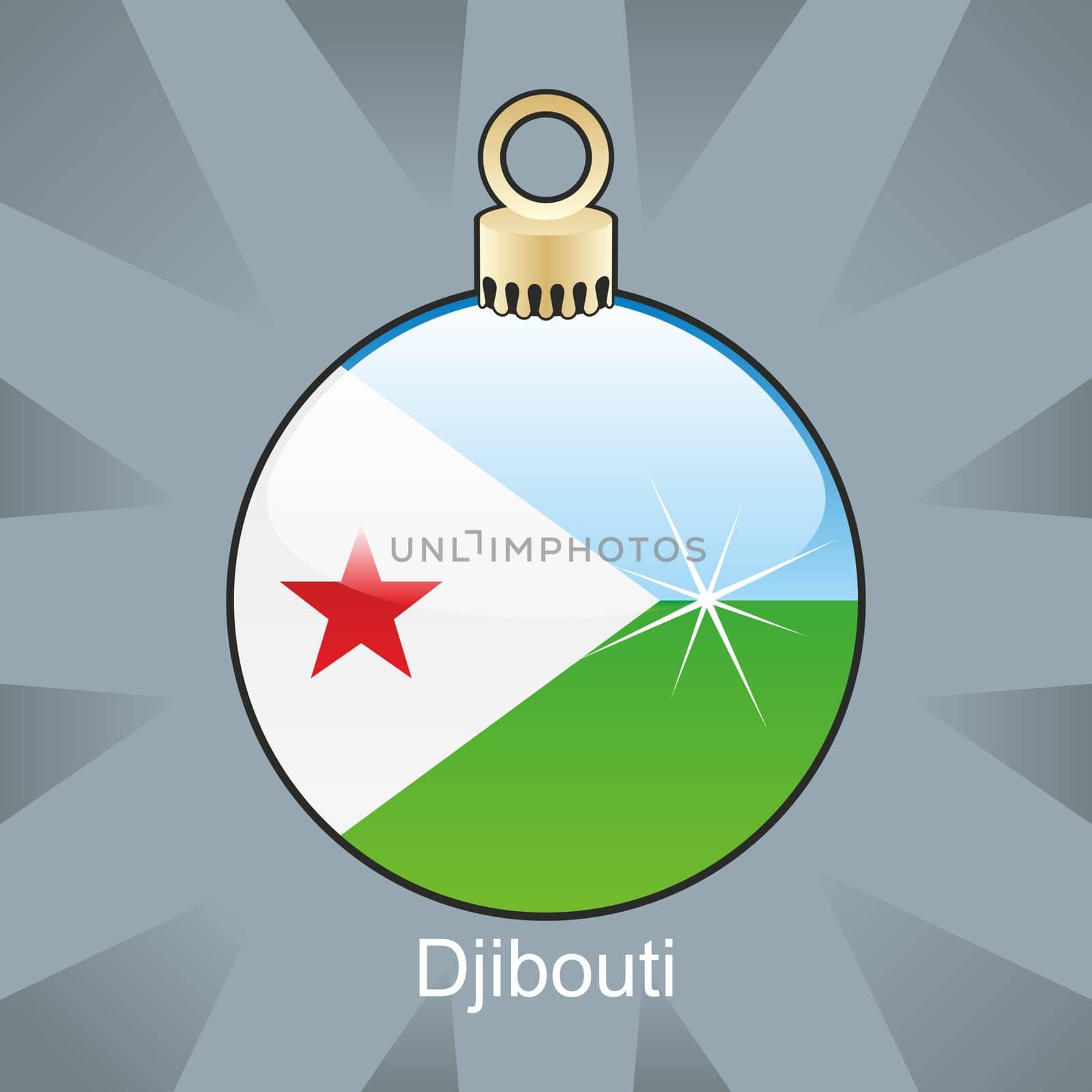 Djibouti flag in christmas bulb shape