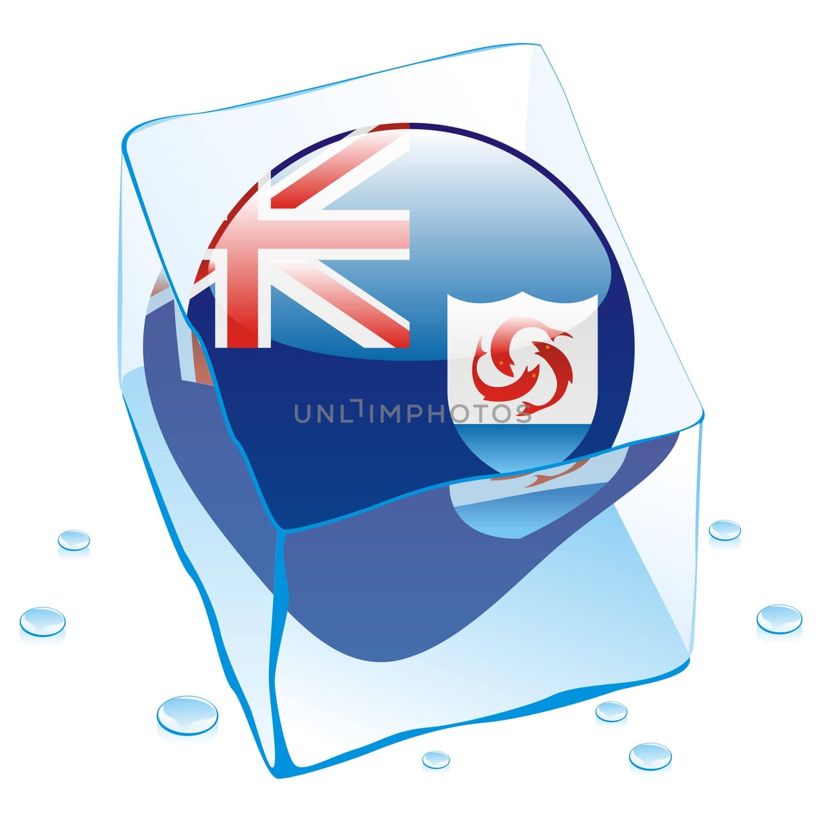 anguilla flag frozen in ice cube