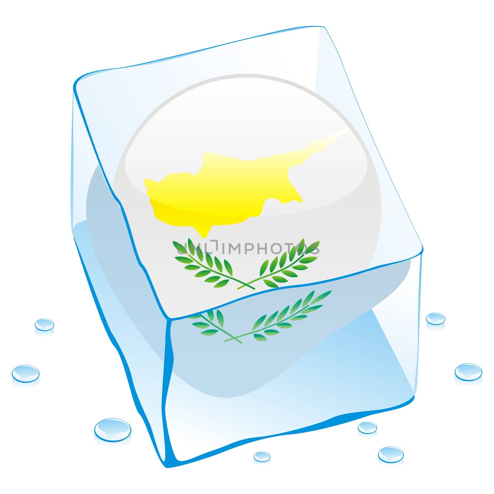 cyprus flag frozen in ice cube