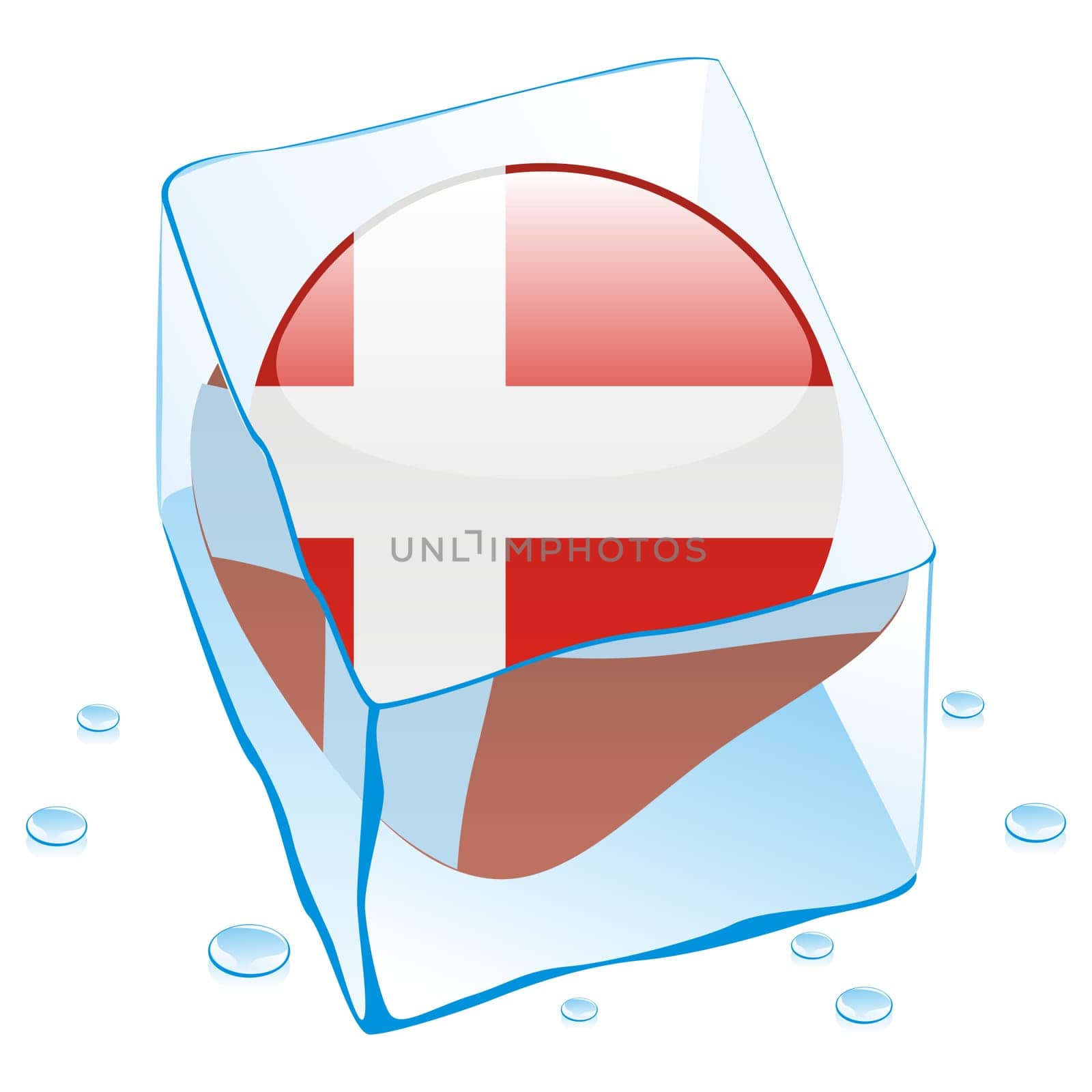 denmark flag frozen in ice cube