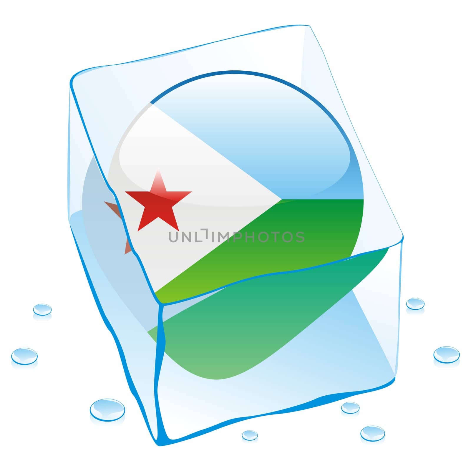 djibouti flag frozen in ice cube