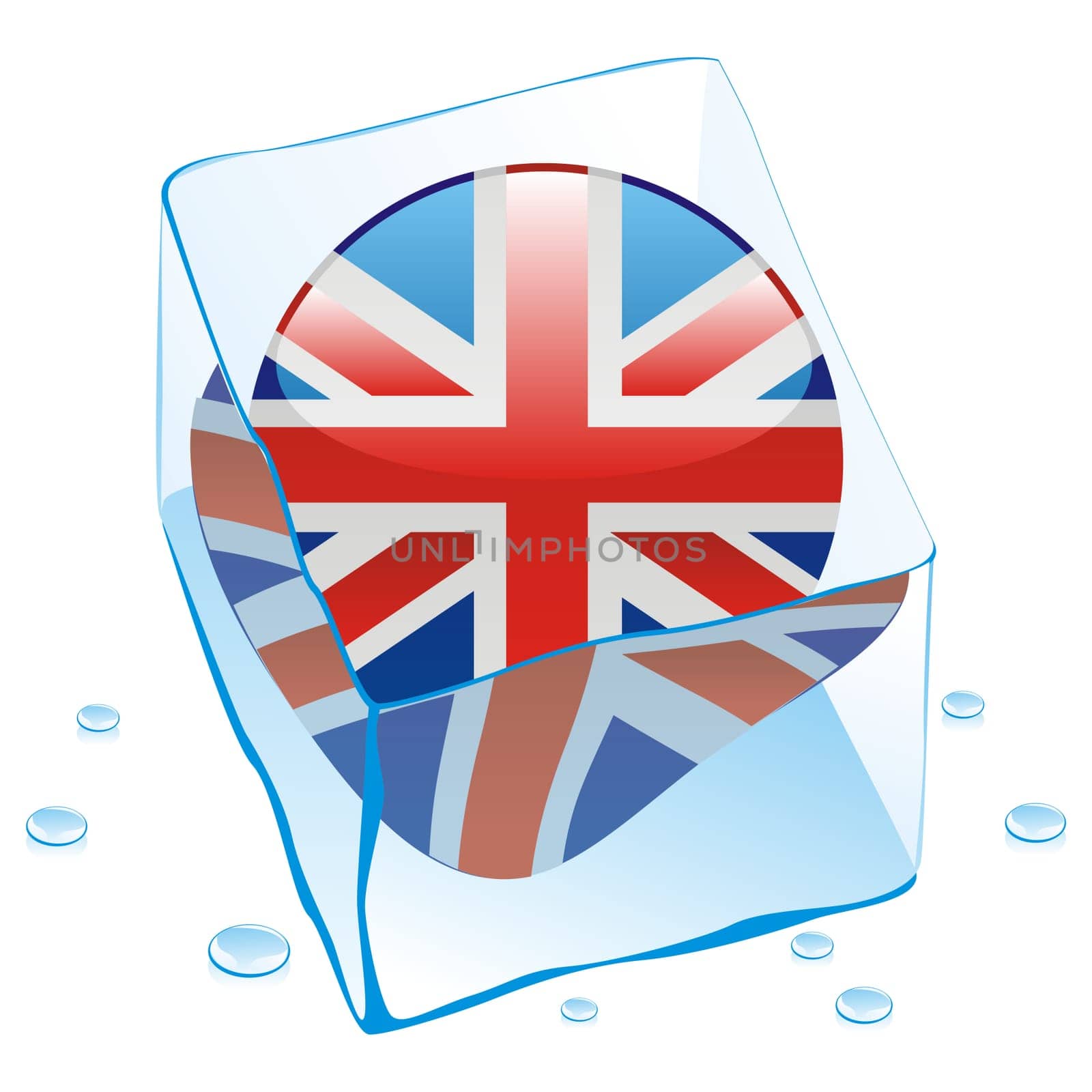 UK flag frozen in ice cube
