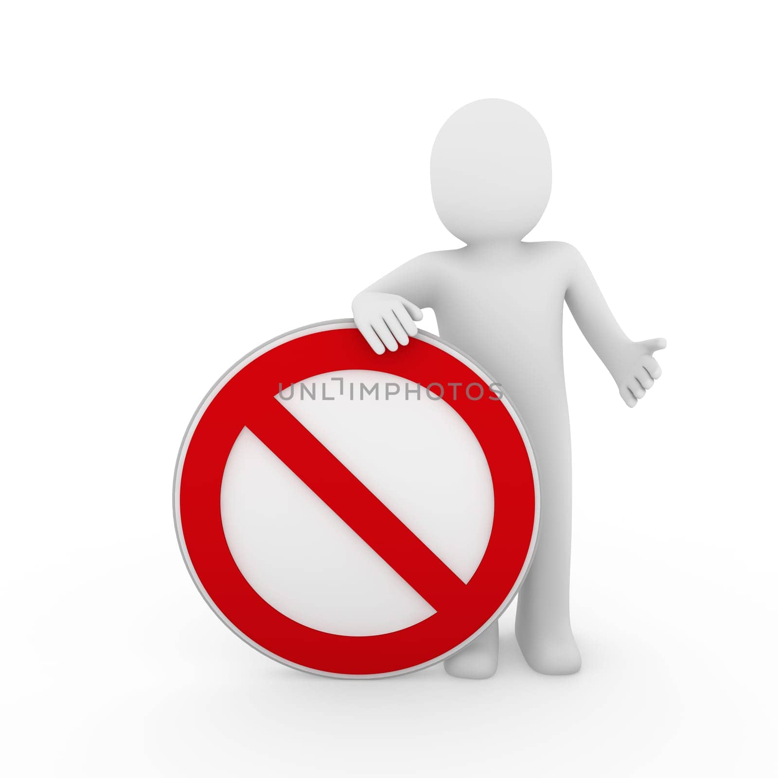 3d human stop red sign white warning