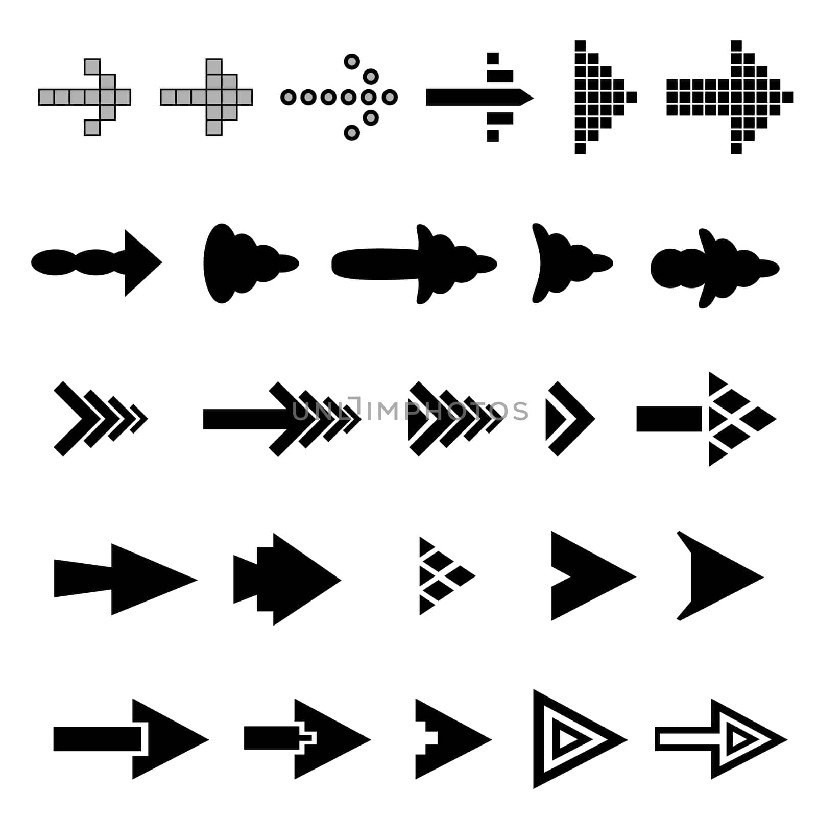 Set of 25 arrow shape variations