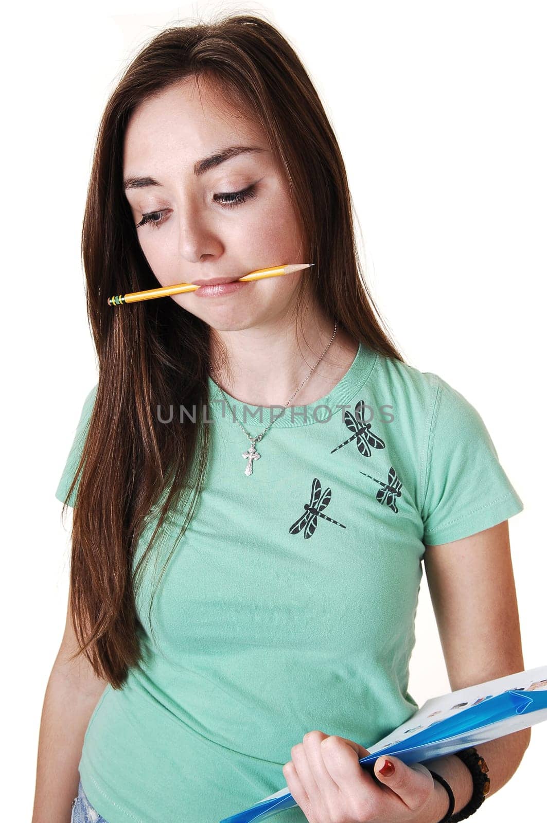 Schoolgirl with notebook.
